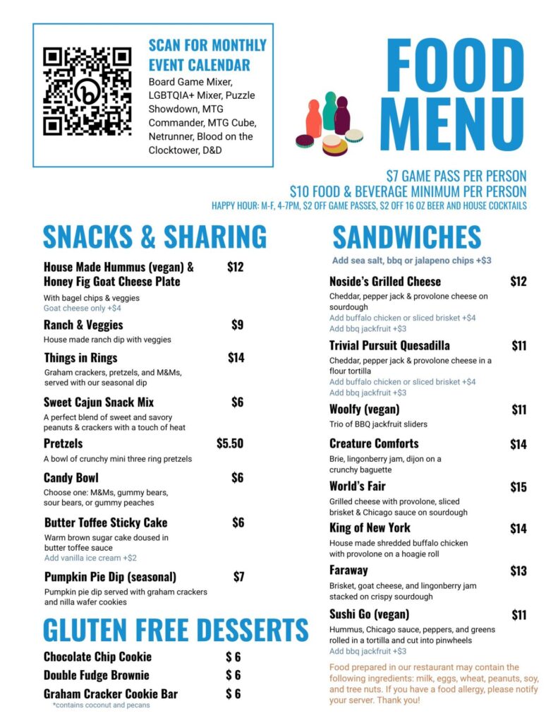 Bonus Round Cafe Food Menu